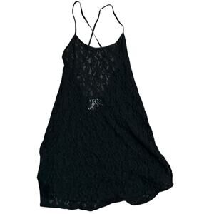 Vtg 80s Victoria’s Secret Black Lace Nylon Slip Dress Womens Medium Whimsigoth